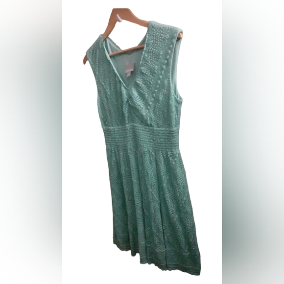 Rabbit Rabbit Rabbit Womens size 12 p Lined Turquoise Lace overlay vneck Dress - Picture 9 of 10